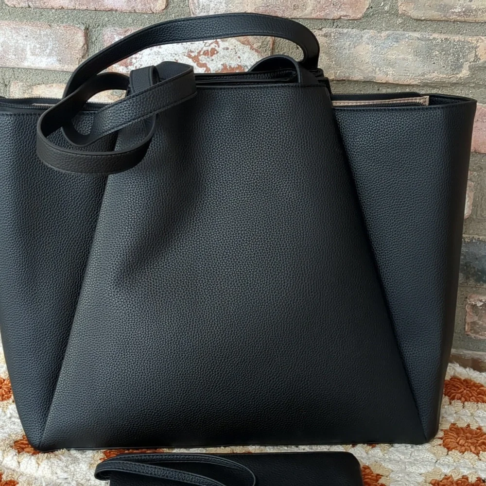 Lovevook Women's Black Faux Leather Laptop Commuter Bag Tote Large Purse, NEW